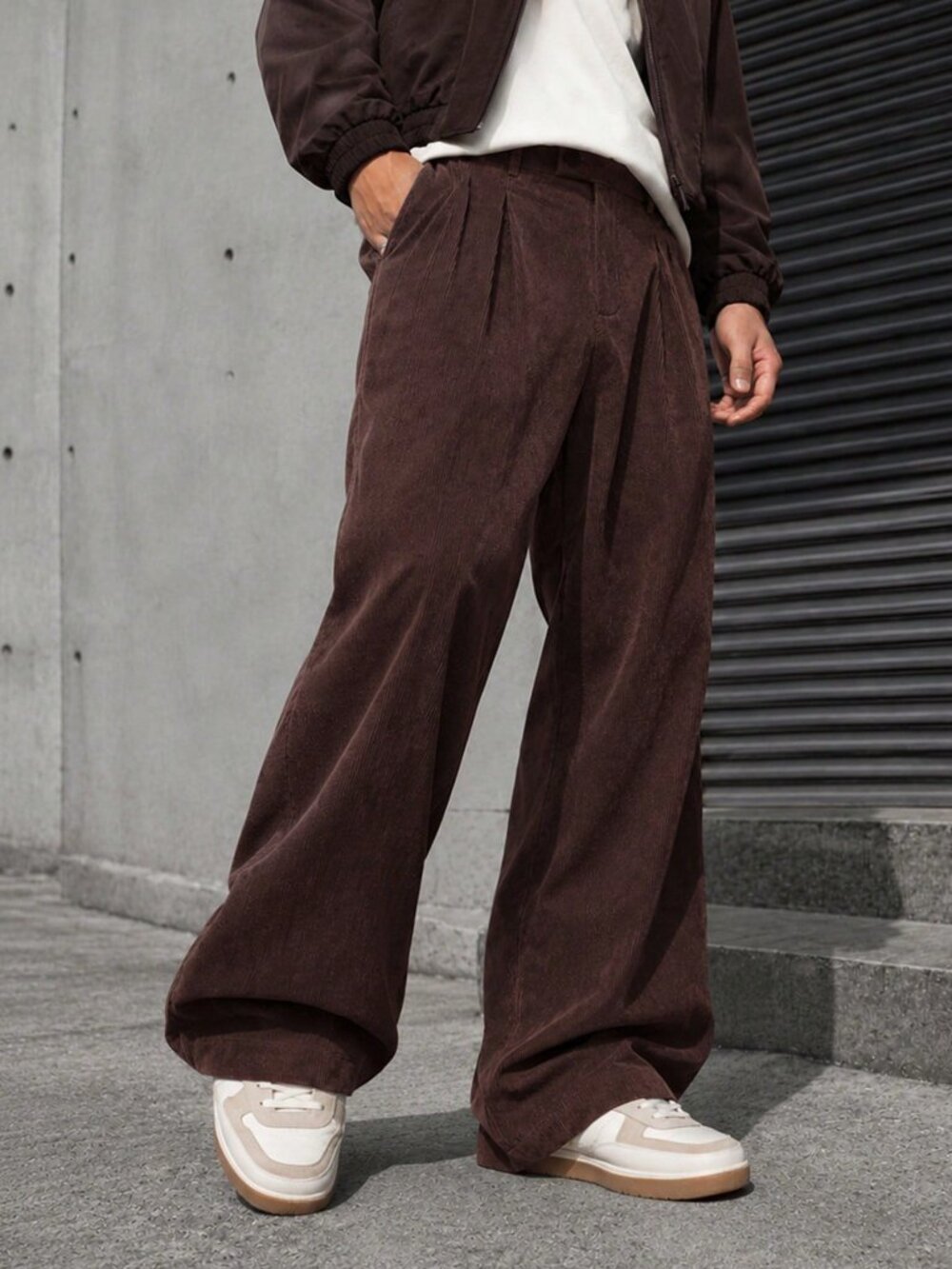 Coffee Brown Boho Men's Button Pocket Zipper Fly Loose Long Dress Pants - Picture 4 of 5